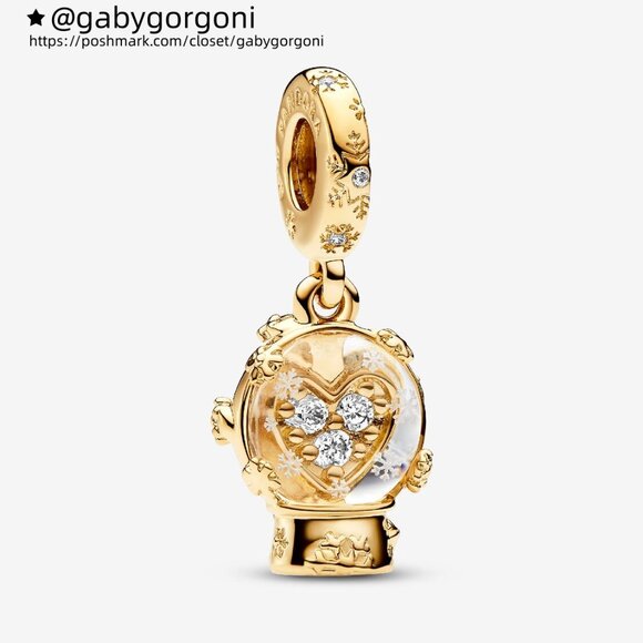 Pandora Heart Snowflake Snow Globe Dangle Charm - Picture 1 of 5